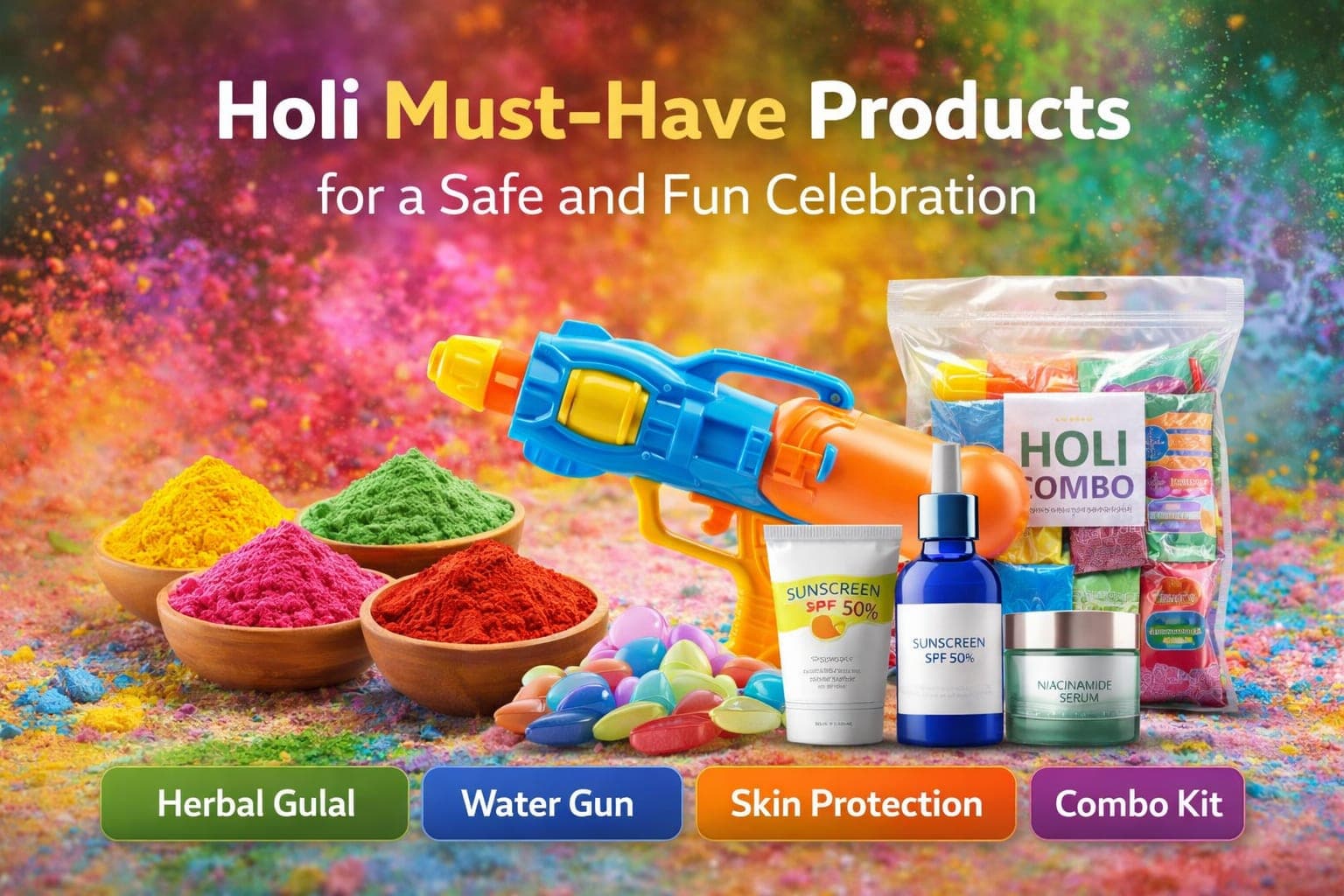 Holi Must-Have Products, Safe Colors & Skin Protection Guide